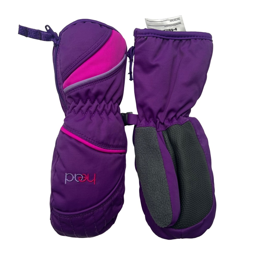 Head Kids Purple Pink Side Zipper Faux Fur Lined Winter‎ Mittens Size XS
